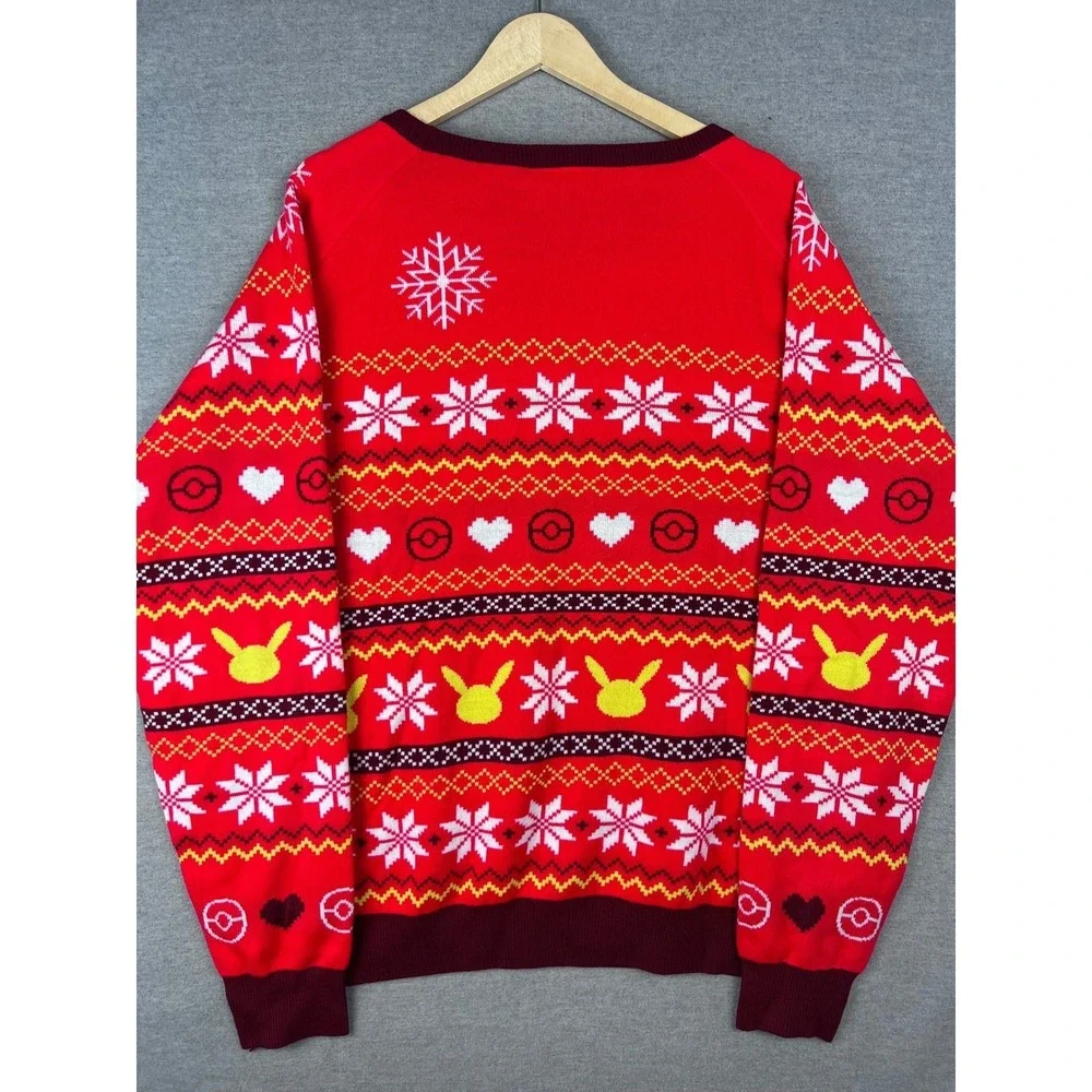 Pokemon Center Pikachu Snowman Ugly Christmas Sweater Mens XL‎ Red Knit Holiday